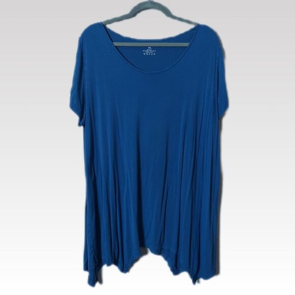 Unbranded Tops - Swing Hem Top 2X Blue Cap Sleeve Flowy A-Line Beach Cover Up Short Knit Dress
